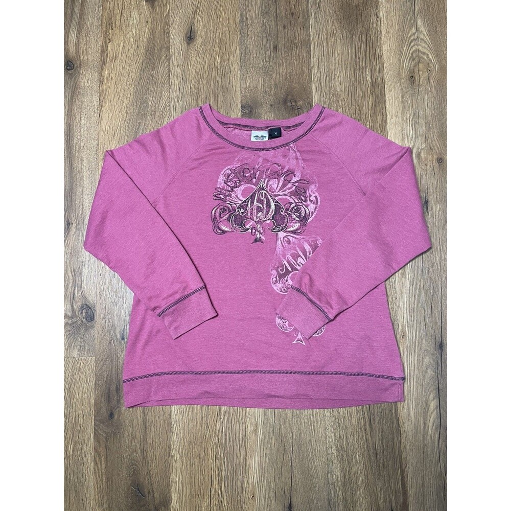 Harley Davidson XL Sweatshirt Womens Pink Pullover Spade Graphic Sweater